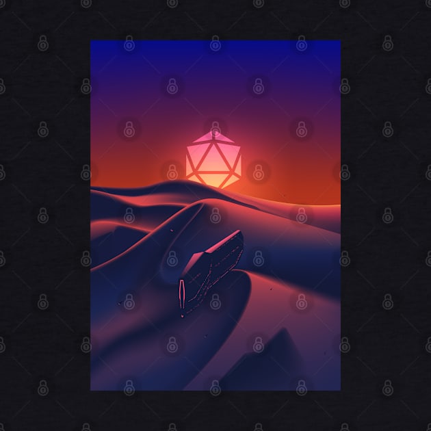 Space Sunset Polyhedral D20 Dice Moon RPG Landscape by pixeptional